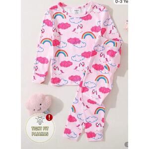 Toddler Girl Pink Rainbow Unicorn Long Sleeve Leggings Pajama Set 3 year